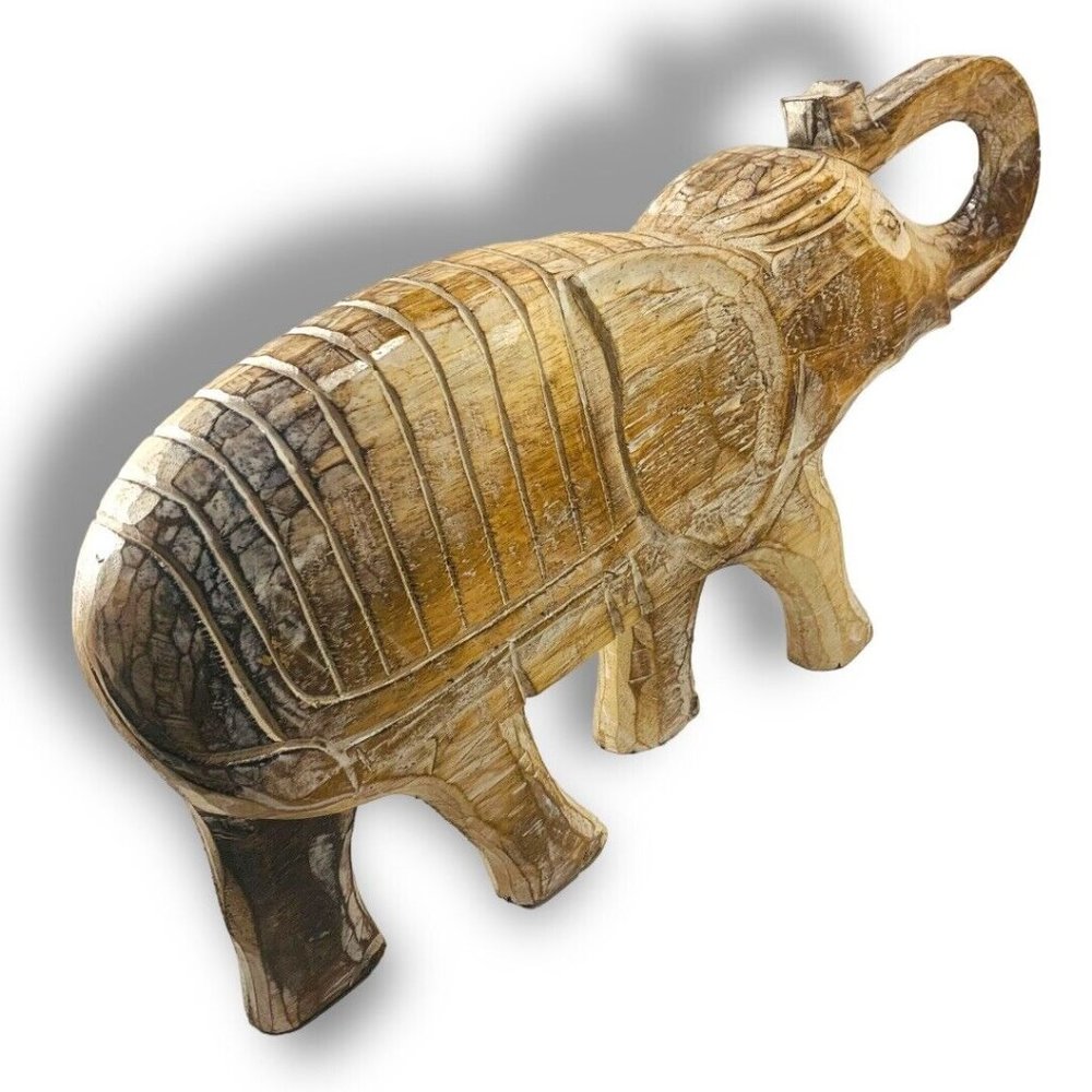 Vintage 18" Large Wooden Hand Carved Walking Elephant Statue Sculpture Handmade! - Picture 4 of 8